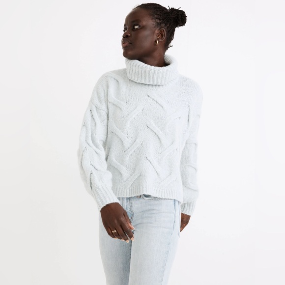 NWT Madewell Somervell Cable Turtleneck Sweater in Heather Iceberg - Picture 2 of 6